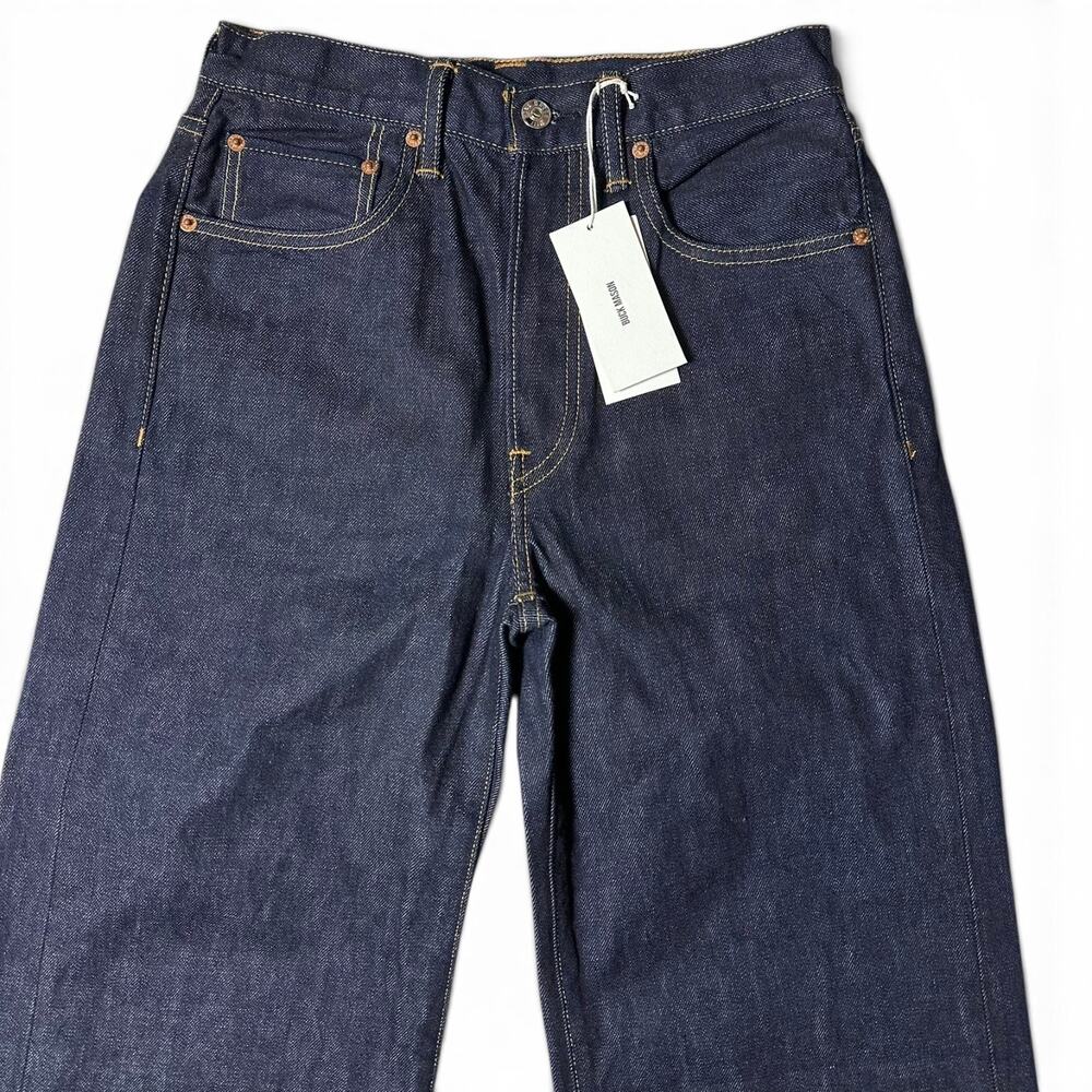 Buck Mason Jet Set Jean Womens Actual Size 26x34 Raw Indigo Wide Leg *Flaw NWT - Picture 2 of 9